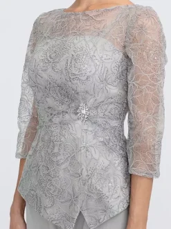 Party Dress For Mother Of The Bride Illusion Neckline 3/4 Length Sleeves Two-piece Lace Floor-Length Guest Dresses For Wedding