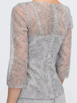 Party Dress For Mother Of The Bride Illusion Neckline 3/4 Length Sleeves Two-piece Lace Floor-Length Guest Dresses For Wedding