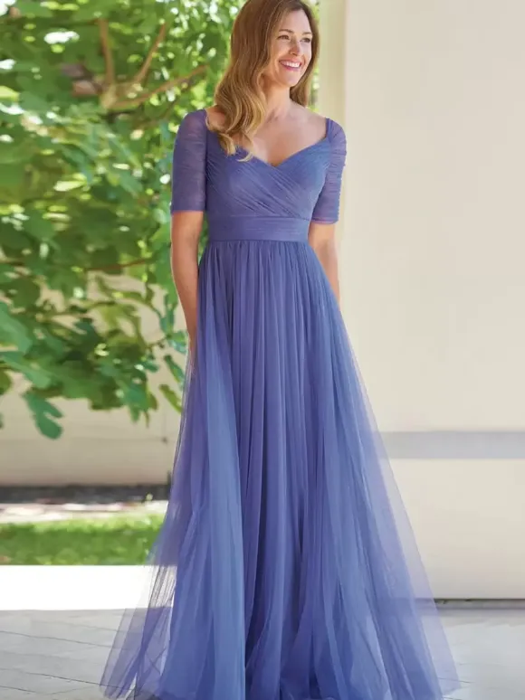 Party Dress For Mother Of The Bride Designed Neckline Short Sleeves A-Line Pleated Guest Dresses For Wedding