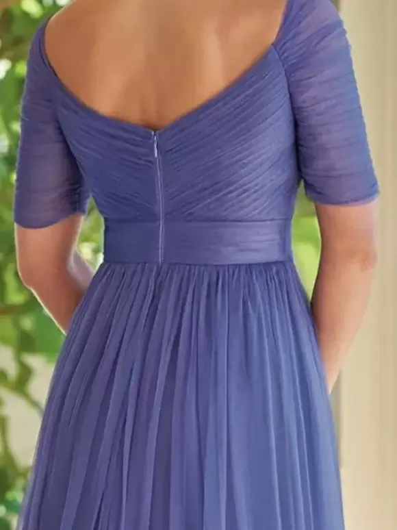 Party Dress For Mother Of The Bride Designed Neckline Short Sleeves A-Line Pleated Guest Dresses For Wedding