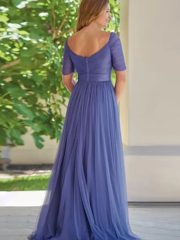 Party Dress For Mother Of The Bride Designed Neckline Short Sleeves A-Line Pleated Guest Dresses For Wedding