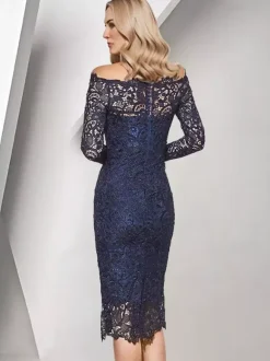 Party Dress For Mother Of The Bride Bateau Neck Long Sleeves Short Lace Wedding Guest Dresses