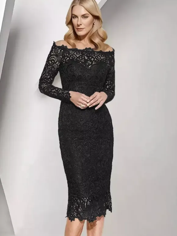 Party Dress For Mother Of The Bride Bateau Neck Long Sleeves Short Lace Wedding Guest Dresses