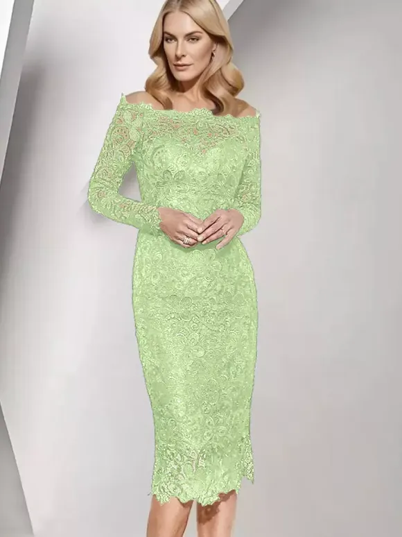 Party Dress For Mother Of The Bride Bateau Neck Long Sleeves Short Lace Wedding Guest Dresses