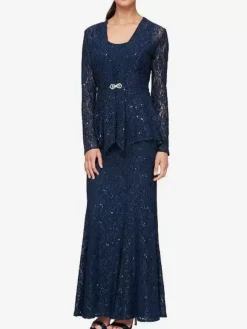 Party Dress For Mother Of The Bride Jewel Neck Long Sleeves Mermaid Lace Wedding Guest Dresses