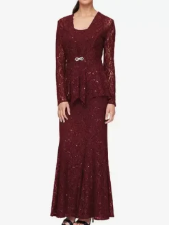 Party Dress For Mother Of The Bride Jewel Neck Long Sleeves Mermaid Lace Wedding Guest Dresses