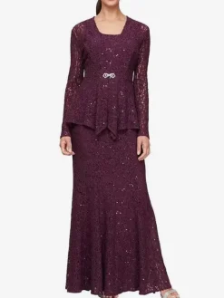 Party Dress For Mother Of The Bride Jewel Neck Long Sleeves Mermaid Lace Wedding Guest Dresses