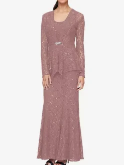 Party Dress For Mother Of The Bride Jewel Neck Long Sleeves Mermaid Lace Wedding Guest Dresses