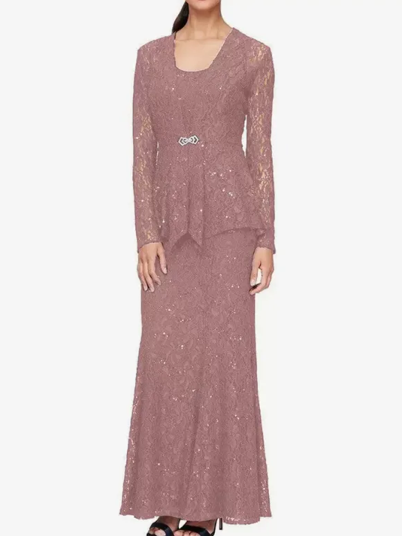 Party Dress For Mother Of The Bride Jewel Neck Long Sleeves Mermaid Lace Wedding Guest Dresses