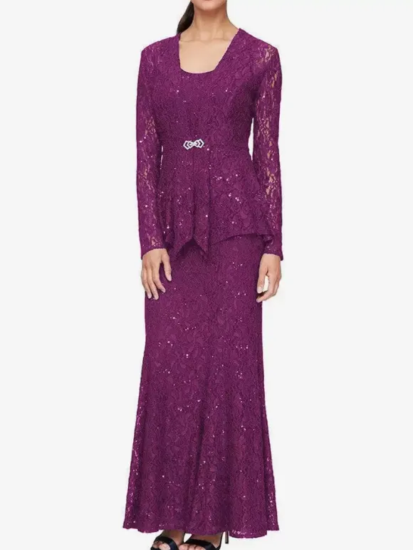 Party Dress For Mother Of The Bride Jewel Neck Long Sleeves Mermaid Lace Wedding Guest Dresses