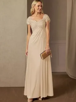 Party Dress For Mother Of The Bride V-Neck Short Sleeves A-Line Lace Wedding Guest Dresses