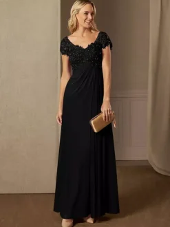 Party Dress For Mother Of The Bride V-Neck Short Sleeves A-Line Lace Wedding Guest Dresses