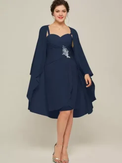 Party Dress For Mother Of The Bride Sweetheart Neck Long Sleeves A-Line Lace Knee-Length Guest Dresses For Wedding