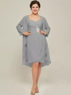 Party Dress For Mother Of The Bride Sweetheart Neck Long Sleeves A-Line Lace Knee-Length Guest Dresses For Wedding