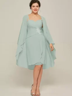 Party Dress For Mother Of The Bride Sweetheart Neck Long Sleeves A-Line Lace Knee-Length Guest Dresses For Wedding