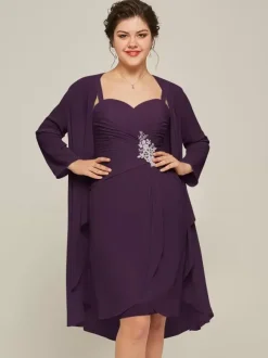 Party Dress For Mother Of The Bride Sweetheart Neck Long Sleeves A-Line Lace Knee-Length Guest Dresses For Wedding