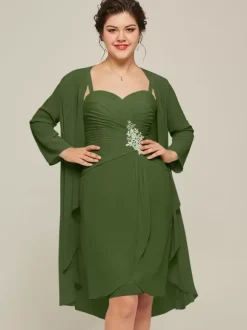 Party Dress For Mother Of The Bride Sweetheart Neck Long Sleeves A-Line Lace Knee-Length Guest Dresses For Wedding