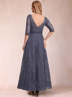 Party Dress For Mother Of The Bride Jewel Neck 3/4 Length Sleeves A-Line Lace Ankle-Length Wedding Guest Dresses