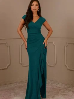 Party Dress For Mother Of The Bride V-Neck Short Sleeves Mermaid Pleated Guest Dresses For Wedding