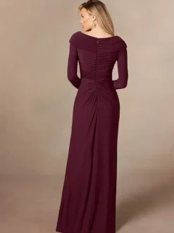 Party Dress For Mother Of The Bride V-Neck Long Sleeves Mermaid Pleated Floor-Length Wedding Guest Dresses