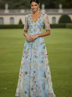 Party Dress For Mother Of The Bride Jewel Neck Short Sleeves A-Line Lace Guest Dresses For Wedding