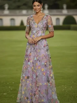 Party Dress For Mother Of The Bride Jewel Neck Short Sleeves A-Line Lace Guest Dresses For Wedding