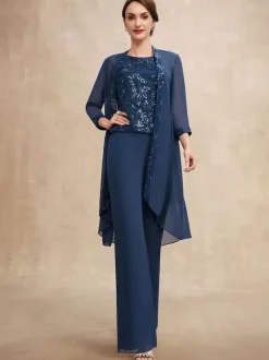 Party Dress For Mother Of The Bride Jewel Neck Sleeveless Two-piece Sequins Guest Dresses For Wedding