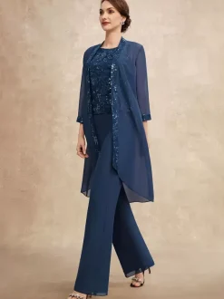 Party Dress For Mother Of The Bride Jewel Neck Sleeveless Two-piece Sequins Guest Dresses For Wedding