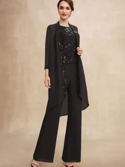 Party Dress For Mother Of The Bride Jewel Neck Sleeveless Two-piece Sequins Guest Dresses For Wedding