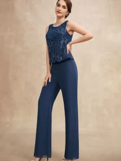 Party Dress For Mother Of The Bride Jewel Neck Sleeveless Two-piece Sequins Guest Dresses For Wedding