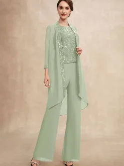 Party Dress For Mother Of The Bride Jewel Neck Sleeveless Two-piece Sequins Guest Dresses For Wedding