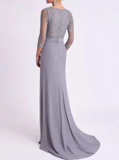 Party Dress For Mother Of The Bride Jewel Neck 3/4 Length Sleeves Mermaid Sash Guest Dresses For Wedding