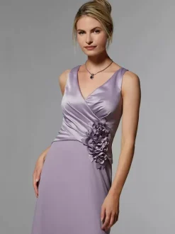Party Dress For Mother Of The Bride V-Neck Sleeveless Mermaid Flowers With Train Guest Dresses For Wedding