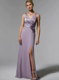 Party Dress For Mother Of The Bride V-Neck Sleeveless Mermaid Flowers With Train Guest Dresses For Wedding