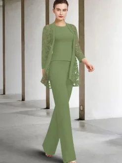 Party Dress For Mother Of The Bride Jewel Neck 3/4 Length Sleeves A-Line Lace Ankle-Length Guest Dresses For Wedding Free Customization