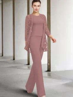 Party Dress For Mother Of The Bride Jewel Neck 3/4 Length Sleeves A-Line Lace Ankle-Length Guest Dresses For Wedding Free Customization