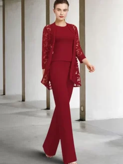 Party Dress For Mother Of The Bride Jewel Neck 3/4 Length Sleeves A-Line Lace Ankle-Length Guest Dresses For Wedding Free Customization