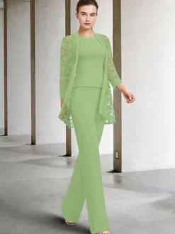 Party Dress For Mother Of The Bride Jewel Neck 3/4 Length Sleeves A-Line Lace Ankle-Length Guest Dresses For Wedding Free Customization