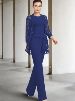 Party Dress For Mother Of The Bride Jewel Neck 3/4 Length Sleeves A-Line Lace Ankle-Length Guest Dresses For Wedding Free Customization
