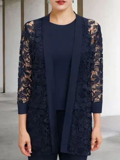 Party Dress For Mother Of The Bride Jewel Neck 3/4 Length Sleeves A-Line Lace Ankle-Length Guest Dresses For Wedding Free Customization