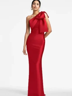 Party Dress For Mother Of The Bride One-Shoulder Bows Floor-Length Mermaid Guest Dresses For Wedding