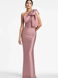 Party Dress For Mother Of The Bride One-Shoulder Bows Floor-Length Mermaid Guest Dresses For Wedding