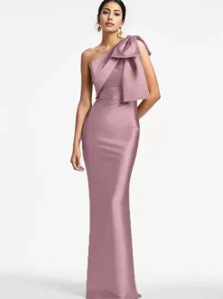 Party Dress For Mother Of The Bride One-Shoulder Bows Floor-Length Mermaid Guest Dresses For Wedding