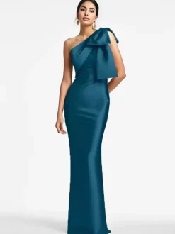 Party Dress For Mother Of The Bride One-Shoulder Bows Floor-Length Mermaid Guest Dresses For Wedding
