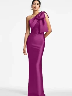 Party Dress For Mother Of The Bride One-Shoulder Bows Floor-Length Mermaid Guest Dresses For Wedding