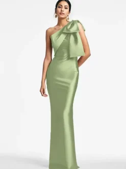Party Dress For Mother Of The Bride One-Shoulder Bows Floor-Length Mermaid Guest Dresses For Wedding