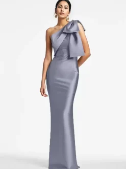 Party Dress For Mother Of The Bride One-Shoulder Bows Floor-Length Mermaid Guest Dresses For Wedding