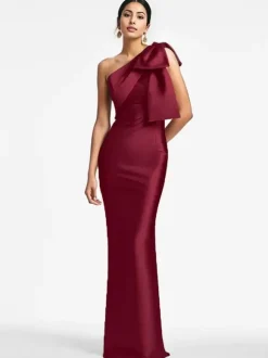 Party Dress For Mother Of The Bride One-Shoulder Bows Floor-Length Mermaid Guest Dresses For Wedding