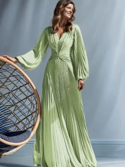 Party Dress For Mother Of The Bride V-Neck Long Sleeves A-Line Pleated Floor-Length Guest Dresses For Wedding