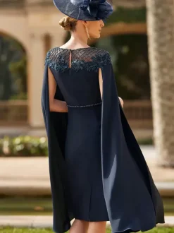 Party Dress For Mother Of The Bride Jewel Neck Long Sleeves Sheath Flowers Guest Dresses For Wedding